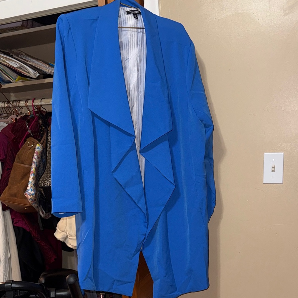 Roz & Ali Waterfall Electric Blue Women's open Drape Front Jacket 3x NWT